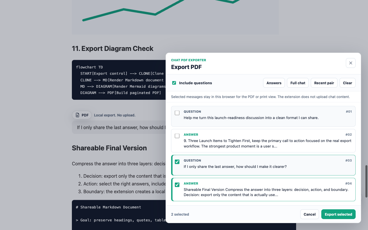 Recent pair selection mode in the export panel.